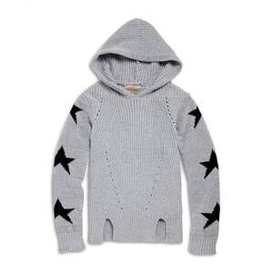 NEW VINTAGE HAVANA girl's chenille hooded star sweater in grey